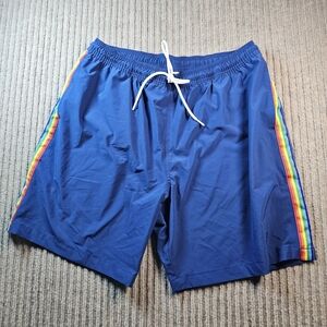 Mens Chubbies Swim Trunks 7” Inseam Large Navy And Rainbow Stripe LGBTQ Shorts
